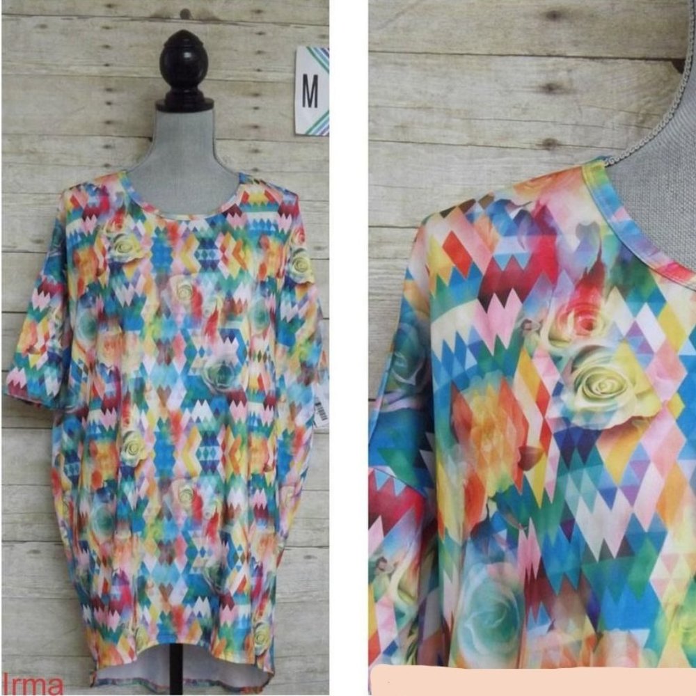 LuLaRoe Irma Shirt/Tunic Medium – Unique Multi-colored Print